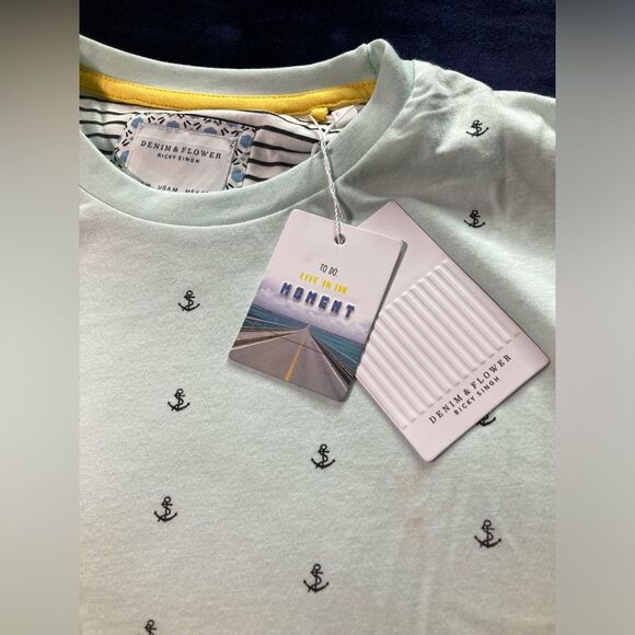 NWT Denim & Flower Ricky Singh Mint Green T-Shirt with Nautical Anchor size M - Picture 3 of 6